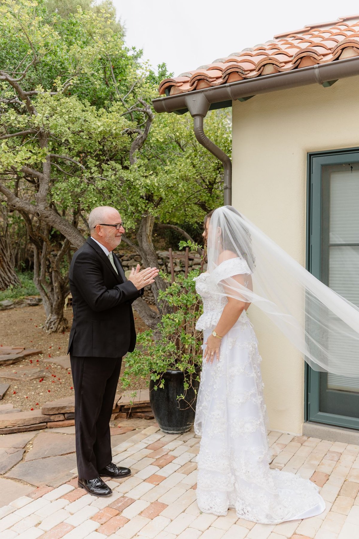 Abigail and her father sharing their first look outside Villa Contenta