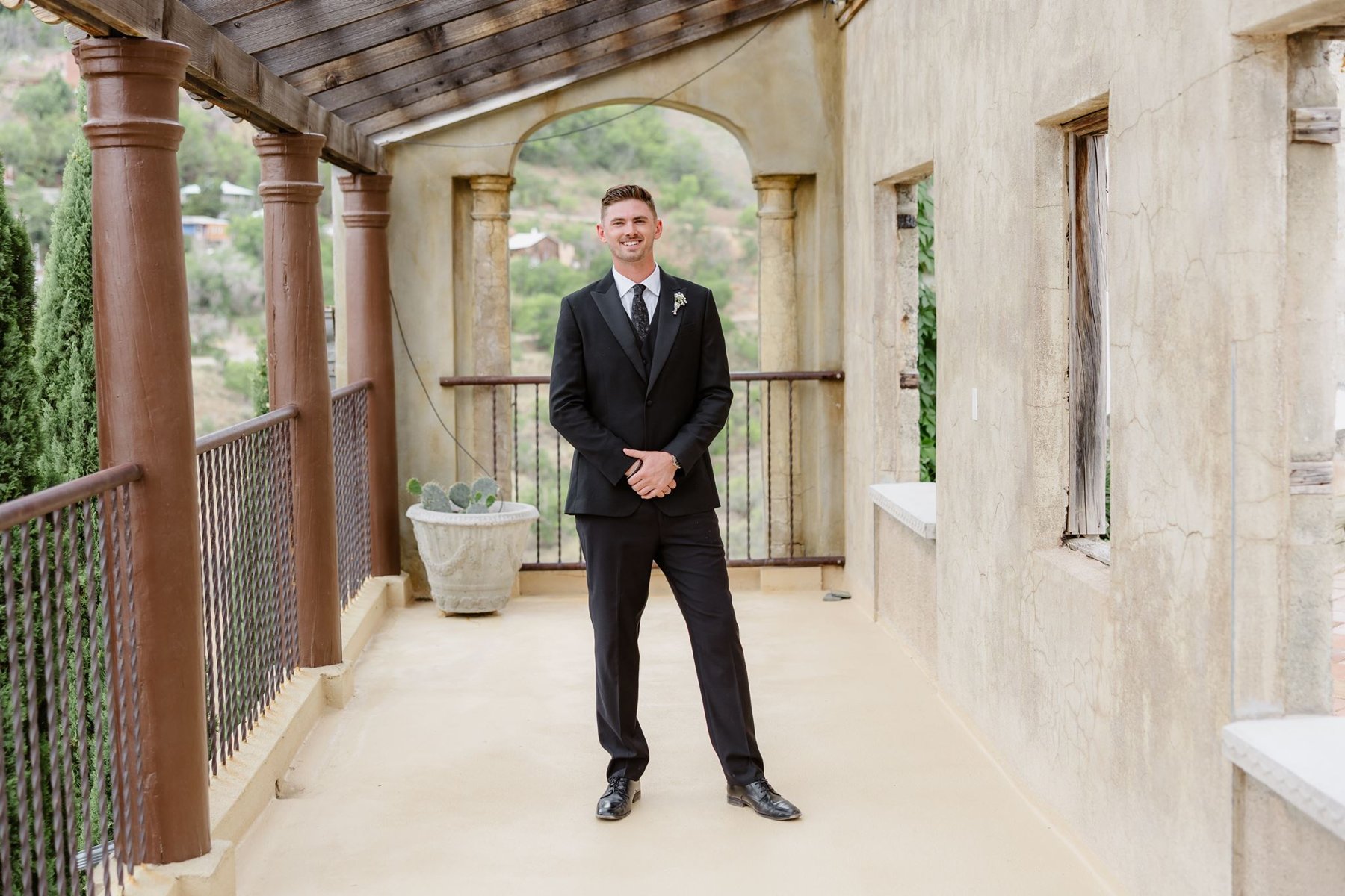 Ethan’s wedding portrait on The Little Daisy’s verandah