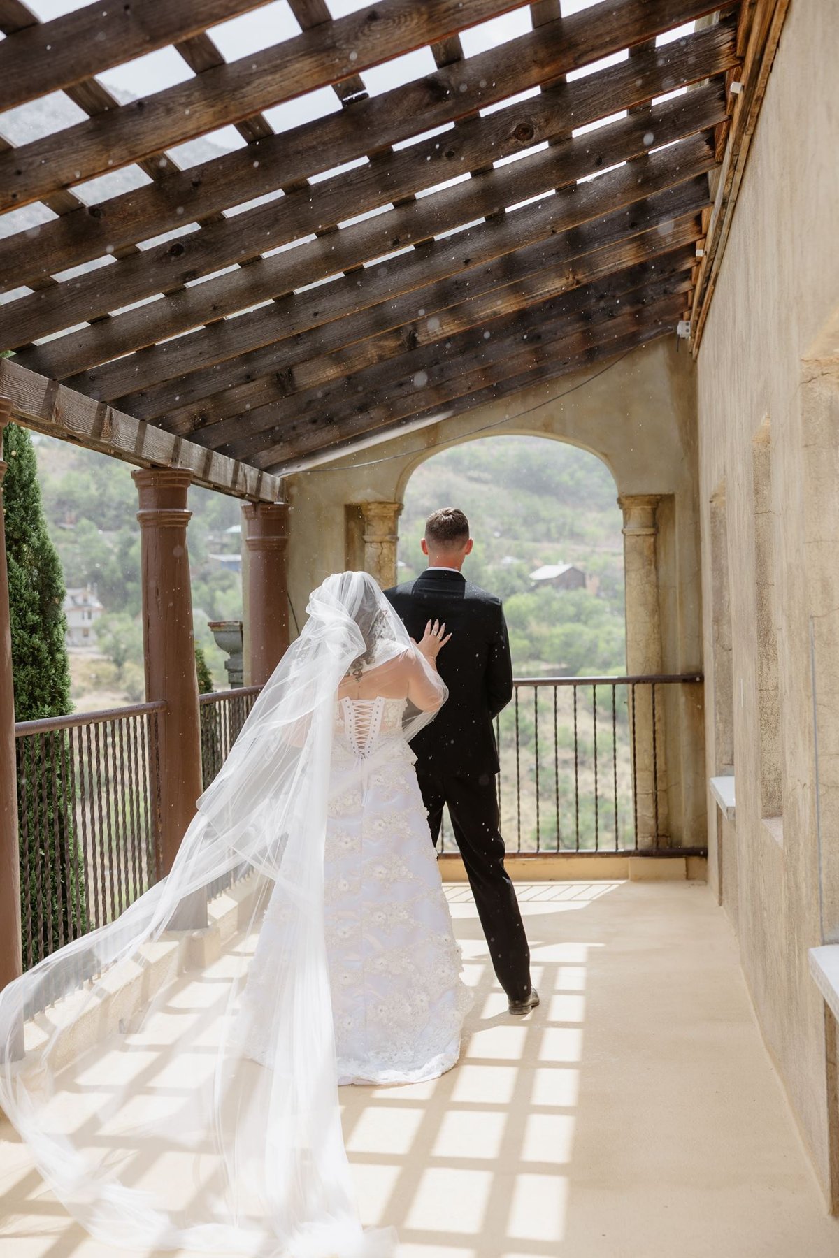 Abigail approaching Ethan for their first look on the verandah