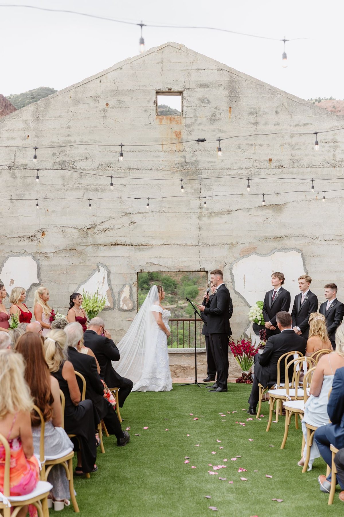 Rooftop ceremony framed by The Little Daisy’s historic walls